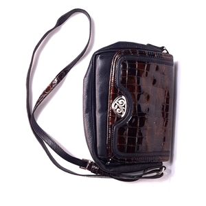Brighton Black Leather Vintage Crossbody Purse Sho